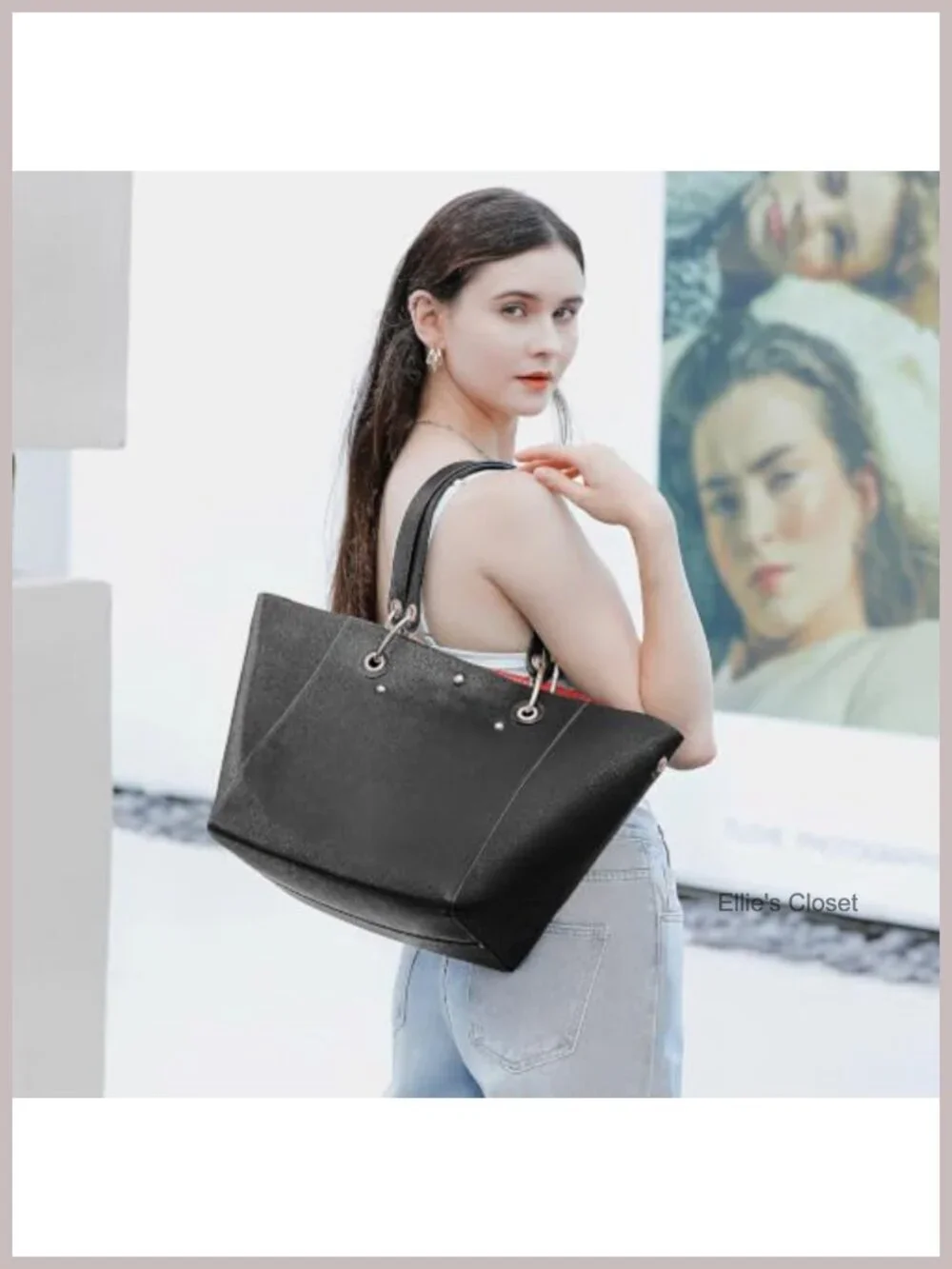 Large Work Tote Bag - Faux Leather Waterproof - Big Bucket Purse with Crossbody